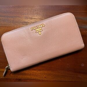 Authentic Prada beige leather continental zip wallet